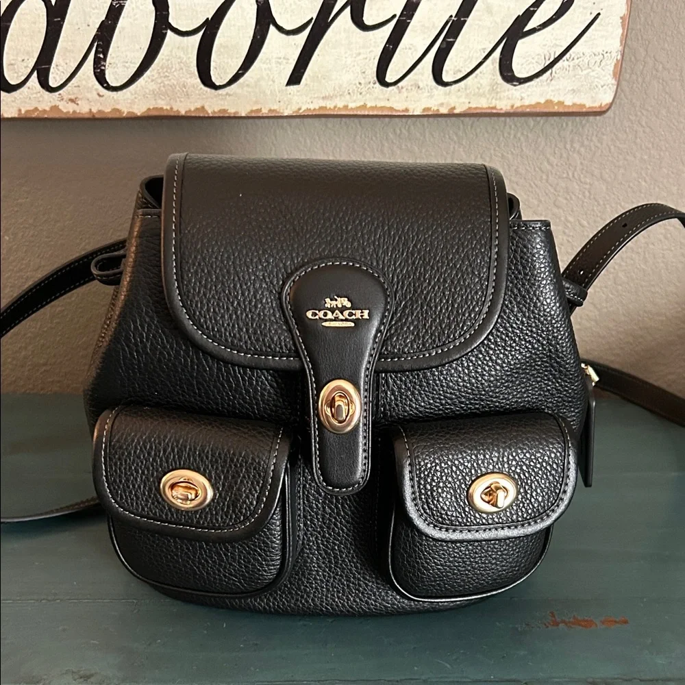 Coach Black Pebbled Leather Mini Backpack with Gold Hardware